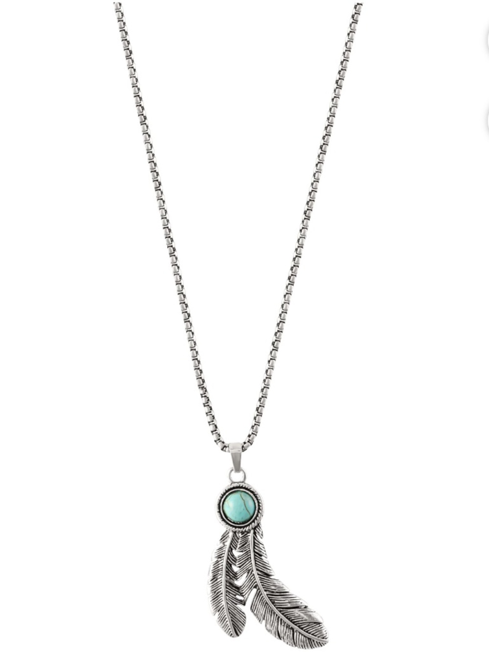 Jessica Simpson Silver Turquoise Feather Pendant Necklace - Picture 3 of 3